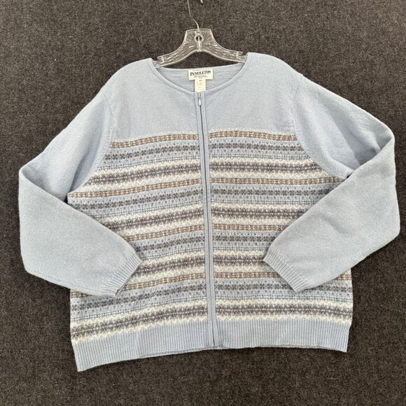 Pendleton Sweater Womens 2X Blue 100% Merino Wool Zip Front Fair Isle Cardigan - Picture 1 of 7